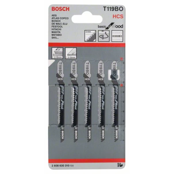 Нож за прободен трион T 119 BO, Basic for Wood, 5бр, 2608630310, BOSCH