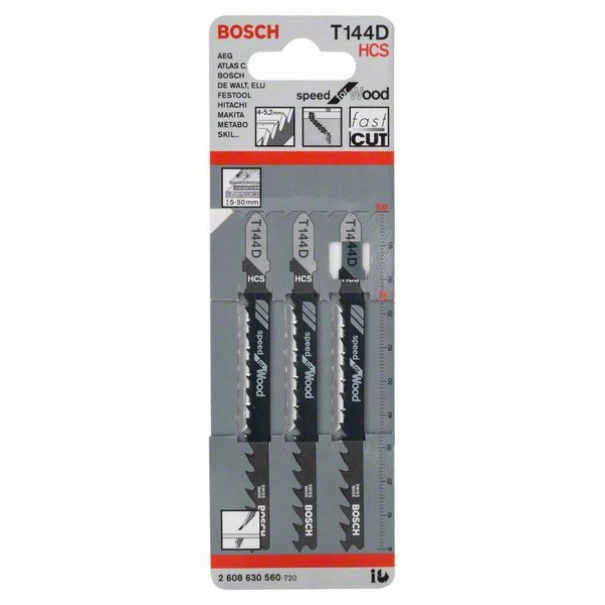 Нож за прободен трион T 144 D, Speed for Wood, 3бр, 2608630560, BOSCH