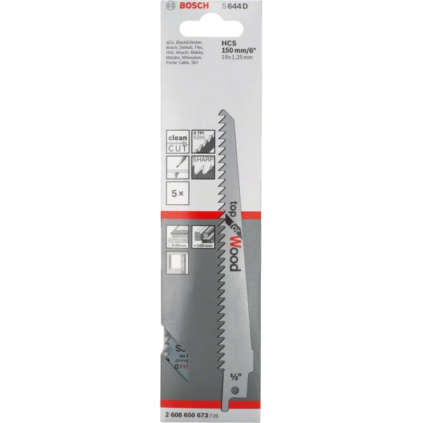 Нож за саблен трион за дърво S 644 D, Top for Wood, 5бр, 2608650673, BOSCH