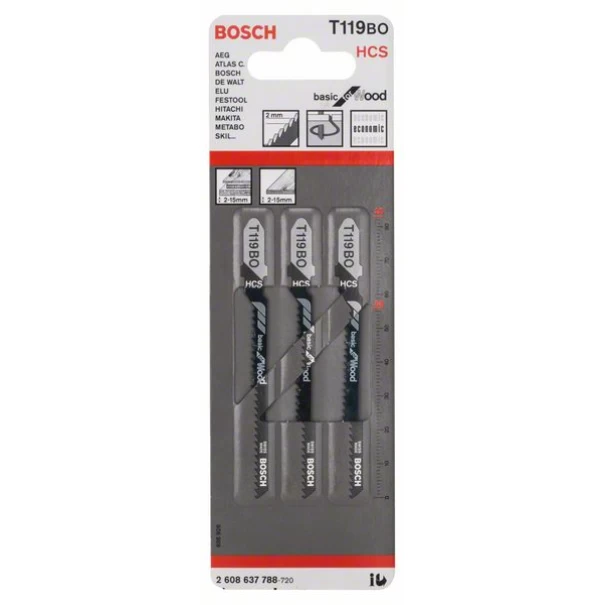Нож за прободен трион T 119 BO, Basic for Wood, 3бр, 2608637788, BOSCH