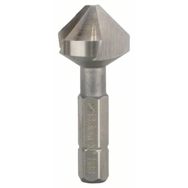 Зенкер конусен HSS с 3 остриета х 90°, Ø16,5x40, HEX 1/4, 1бр, 2608596408, BOSCH