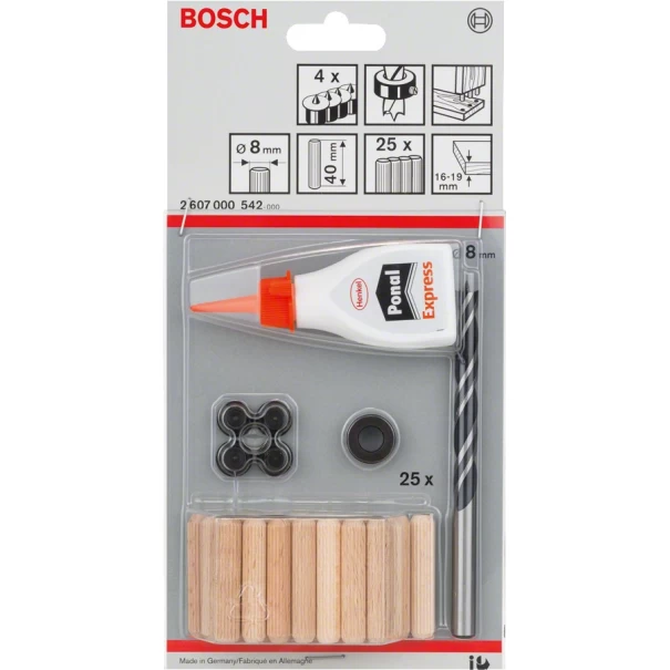 Комплект дървени дюбели, 32ч, 2607000542, BOSCH