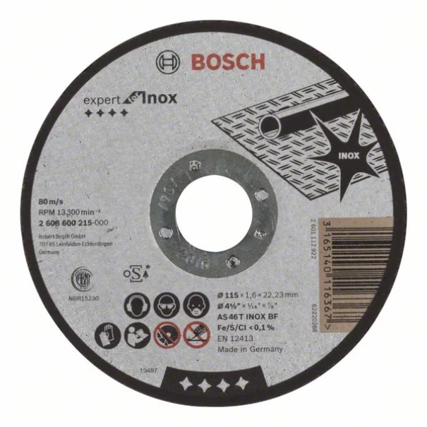 Диск за рязане, прав, Expert for Inox AS 46 T INOX BF, 115 mm, 1,6 mm, 2608600215, BOSCH