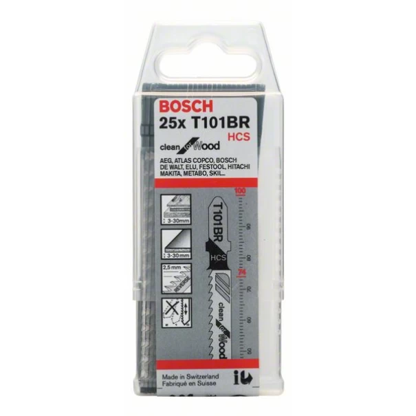 Нож за прободен трион T 101 BR, Clean for Wood, 25бр, 2608633623, BOSCH