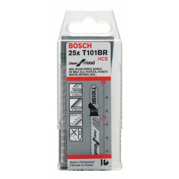 Нож за прободен трион T 101 BR, Clean for Wood, 25бр, 2608633623, BOSCH