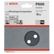 Шкурка опаковка, 5 бр, 125 mm, G 600, 2608605122, BOSCH