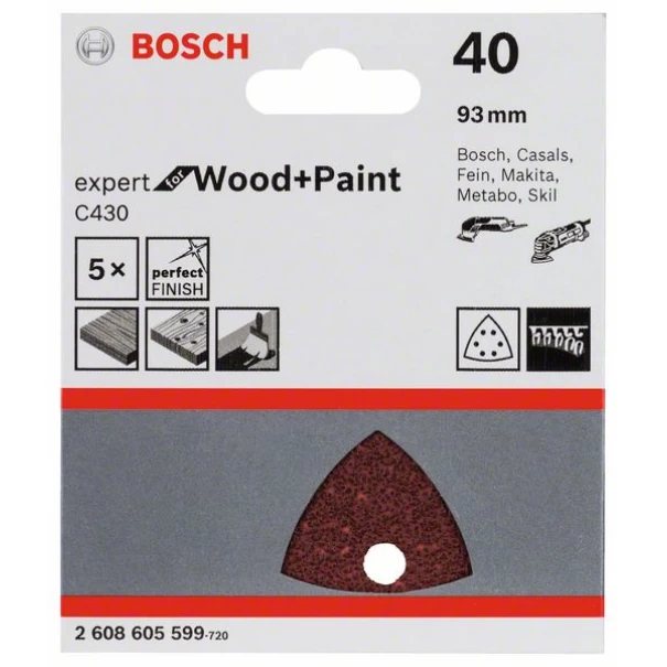 Шкурка опаковка, 5 бр, 93 mm, G 40, 2608605599, BOSCH