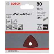 Шкурка опаковка, 5 бр, 93 mm, G 80, 2608605601, BOSCH