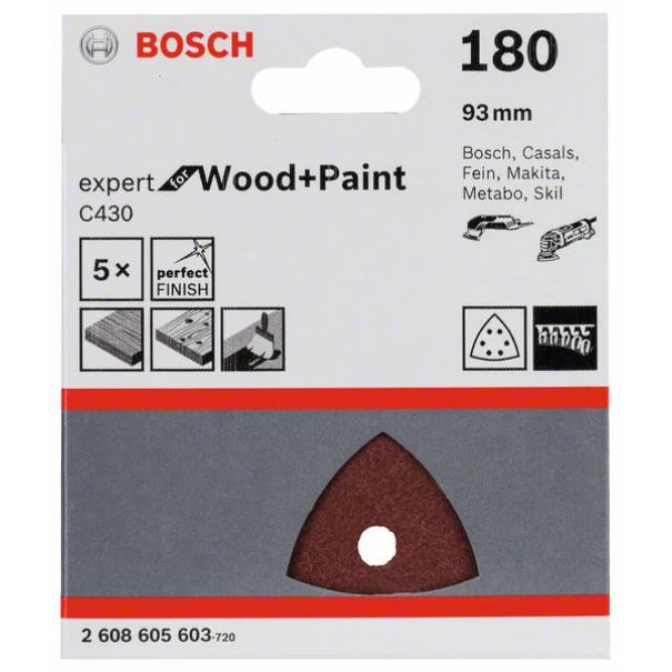 Шкурка опаковка, 5 бр, 93 mm, G 120, 2608605602, BOSCH