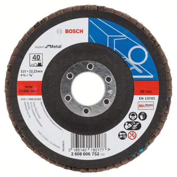 Диск ламелен за ъглошлайф X551, Expert for Metal 115mm, 22,23mm, 40, 2608606752, BOSCH