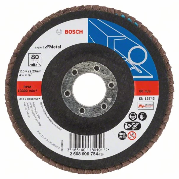 Диск ламелен за ъглошлайф X551, Expert for Metal 115mm, 22,23mm, 80, 2608606754, BOSCH
