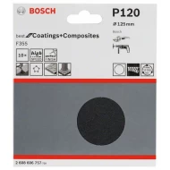 Комплект шкурки F355, 10 ч, 125 mm, 120, 10 бр, 2608606757, BOSCH