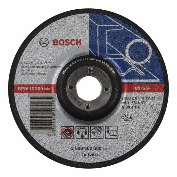 Диск за грубо шлифоване, вдлъбнат, Expert for Metal A 30 T BF, 150 mm, 6,0 mm, 2608600389, BOSCH