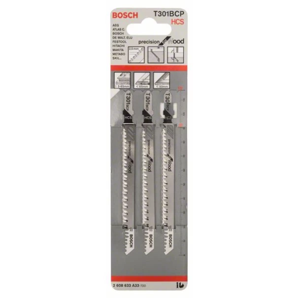 Нож за прободен трион T 301 BCP, Precision for Wood, 3бр, 2608633A33, BOSCH