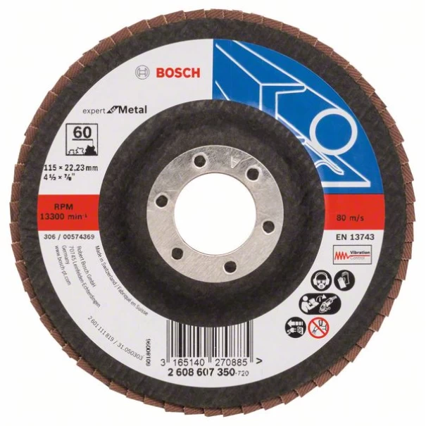 Диск ламелен за ъглошлайф X551, Expert for Metal 115mm, 22,23mm, 60, 2608607350, BOSCH