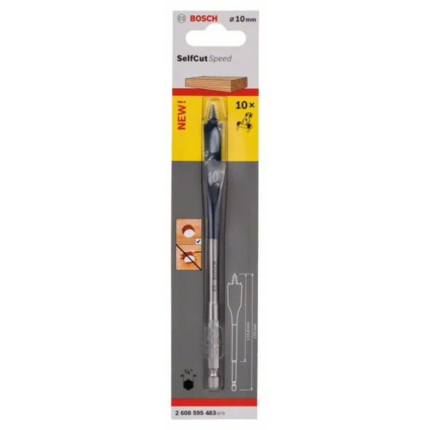 Свредло плоско фрезово Self Cut Speed, шестостен 10x152mm, 1бр, 2608595483, BOSCH