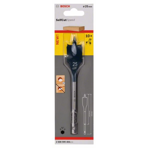 Свредло плоско фрезово Self Cut Speed, шестостен 25x152mm, 1бр, 2608595494, BOSCH