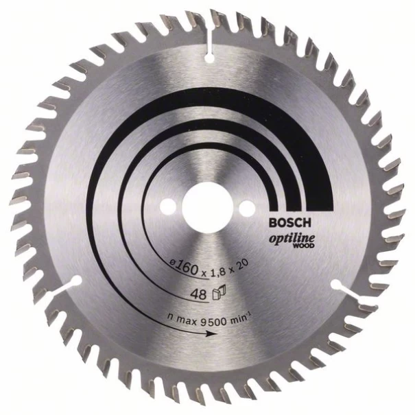 Диск за циркуляр Optiline Wood, 160x20/16x1,8mm, z=48, 1бр, 2608641172, BOSCH