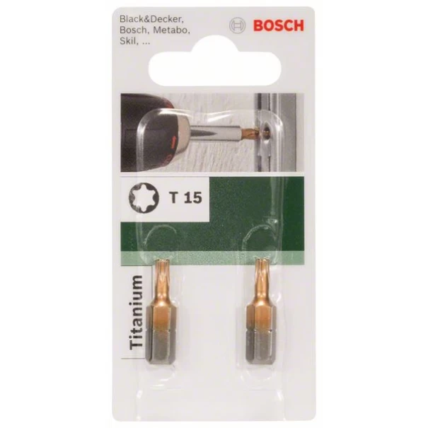 Бит за винтоверт, титан T Torx T 15, 2бр., 2609255941, BOSCH