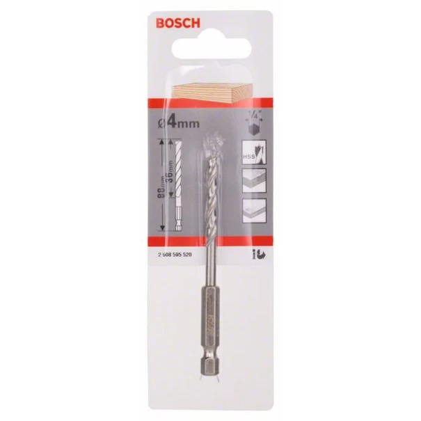Бургия за дърво спирална шестостенна 1/4", Ø4x43x88mm, 1бр, 2608595520, BOSCH