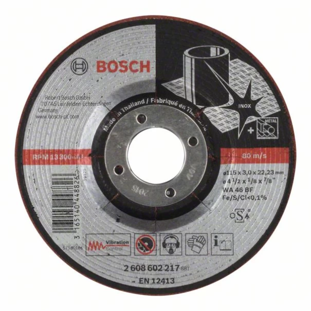 Диск полугъвкав за грубо шлифоване, WA 46 BF, 115 mm, 3,0 mm, 1 бр, 2608602217, BOSCH