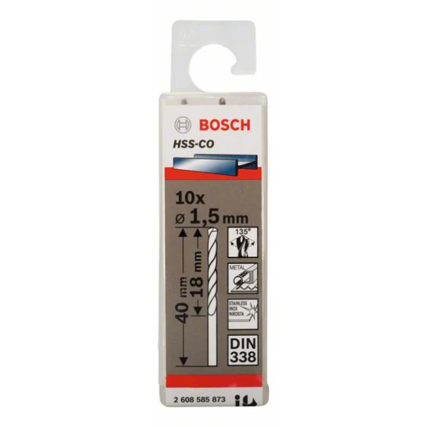 Кобалтово свредло HSS-Co, DIN 338 Ø1,5x18x40mm, 10бр, 2608585873, BOSCH