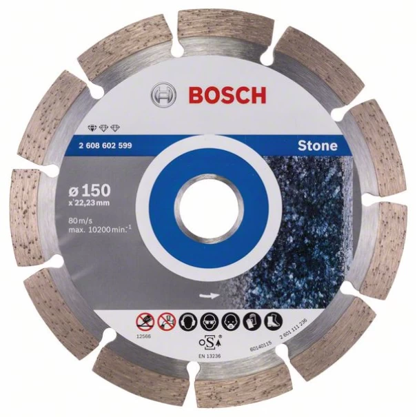 Диск диамантен за рязане Standard for Stone, 150x22,23x2x10 mm, 1 бр, 2608602599, BOSCH