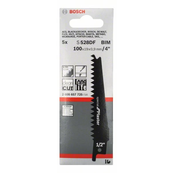 Нож за саблен трион за гипскартон S 528 DF, Special for Plaster, 5бр, 2608657725, BOSCH
