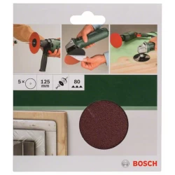Комплект шкурки за бормашина, 5ч, зърн. 80, 125mm, 2609256B50, BOSCH
