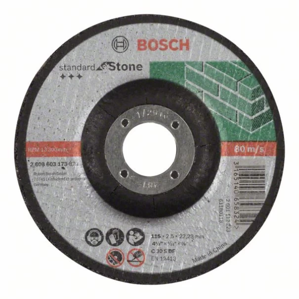 Диск за рязане, вдлъбнат, Standard for Stone C 30 S BF, 115 mm, 22,23 mm, 2,5 mm, 2608603173, BOSCH