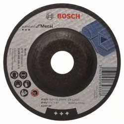 Диск за грубо шлифоване, вдлъбнат, Standard for Metal A 24 P BF, 115 mm, 22,23 mm, 6,0 mm, 2608603181, BOSCH