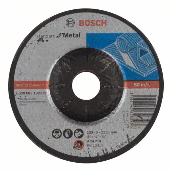 Диск за грубо шлифоване вдлъбнат, Standard for Metal A 24 P BF, 125x6,0mm, 2608603182, BOSCH