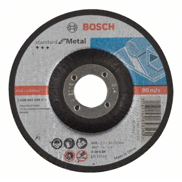Диск за рязане, вдлъбнат, Standard for Metal, A 30 S BF, 115 mm, 22,23 mm, 2,5 mm, 1 бр, 2608603159, BOSCH