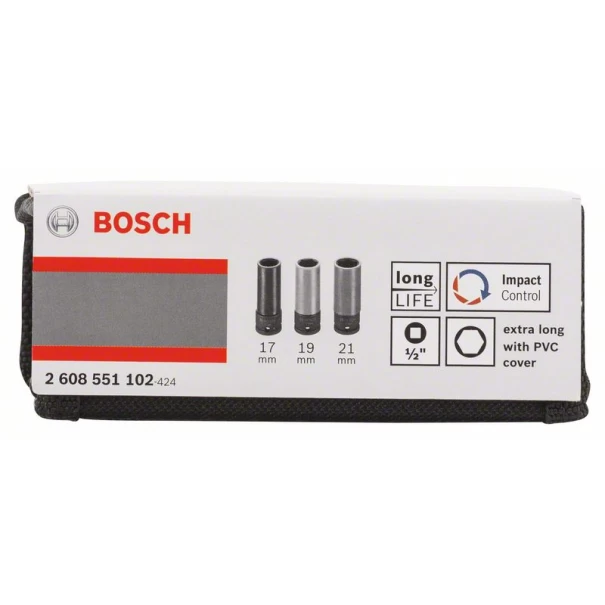 Комплект вложки за глух ключ, 3 части 85 mm; 17, 19, 21 mm, 2608551102, BOSCH