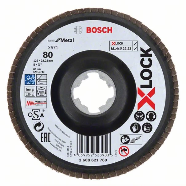 Диск ламелен за ъглошлайф X-LOCK, пластмасова плоча, Ø125mm, G 80, X571,, 2608621769, Bosch