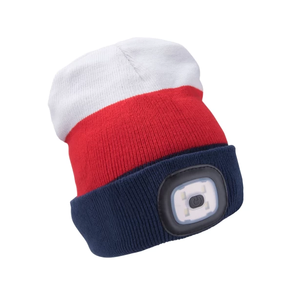 Шапка с челник 4х45lm акумулаторна, USB, бяло-червено-синя, 43450, EXTOL LIGHT