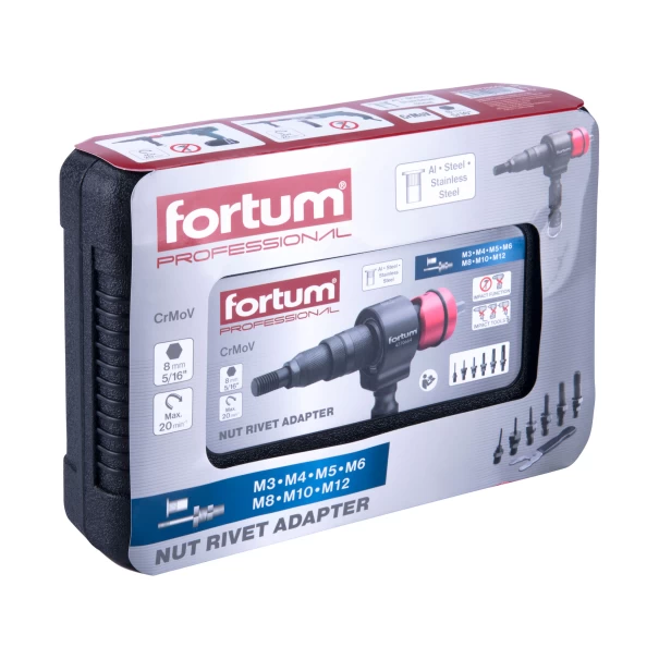 Приставка нитачка за нит гайки за бормашина, M3-M12, 9ч, CrMoV, 4770664, FORTUM