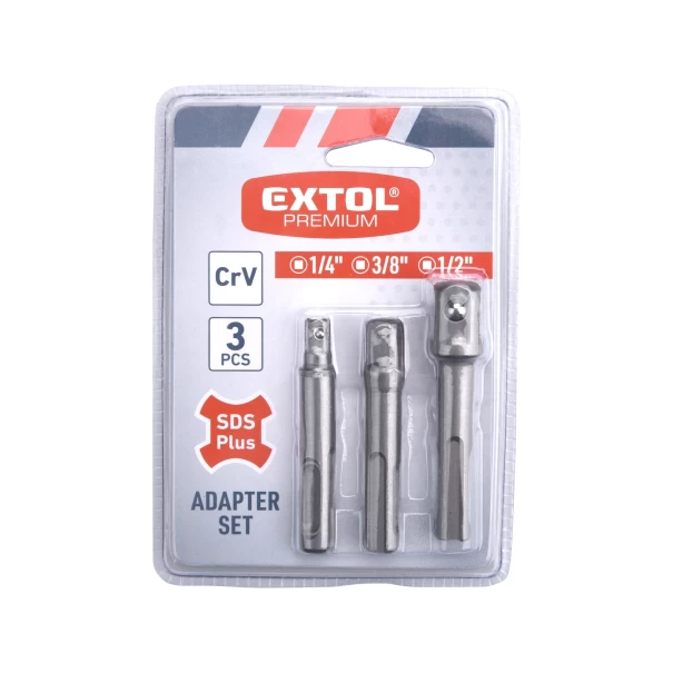 Комплект адаптери от SDS Plus към квадрат 1/4", 3/8", 1/2", 3ч, 8819695, EXTOL PREMIUM