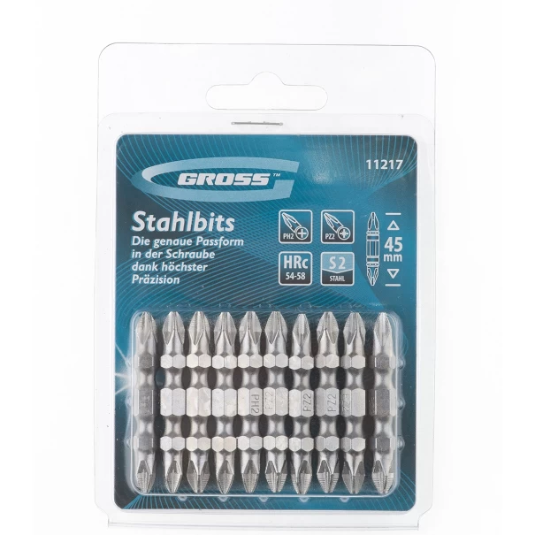 Комплект битове двустранни, Ph2-Pz2х45mm, S2, 10бр , 11217, GROSS