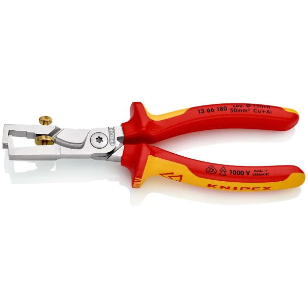 Клещи за оголване на кабели с ножица KNIPEX StriX, хромирани, до 10,0 mm², 180mm, 13 66 180 SB, KNIPEX