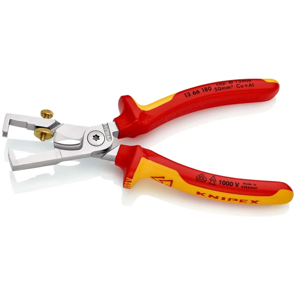 Клещи за оголване на кабели с ножица KNIPEX StriX, хромирани, до 10,0 mm², 180mm, 13 66 180 SB, KNIPEX