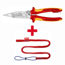 Промо сет: електротехнически клещи 200mm с халка + осигурително въже, KNIPEX