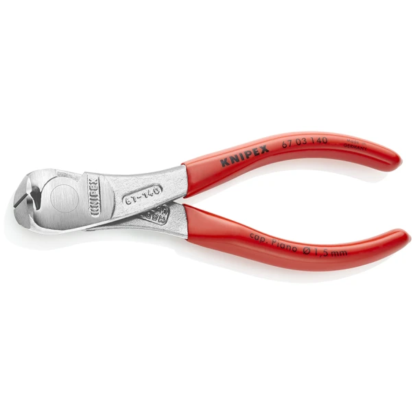 Клещи челни резачки, пластмасови дръжки, хромирани, 140 mm, 67 03 140, KNIPEX