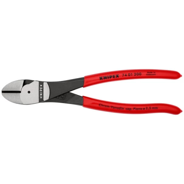Клещи резачки усилени странични фосфатирани, черни 200mm, 74 01 200, KNIPEX