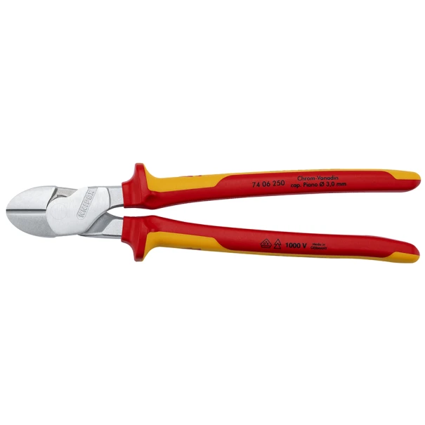 Клещи резачки странични мощни изолирани, Ø4,6mm, 250mm, 74 06 250, KNIPEX