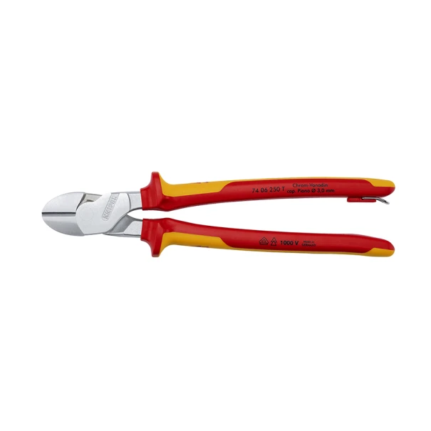 Клещи резачки странични мощни изолирани, Ø4,6mm, 250mm, 74 06 250 T, KNIPEX