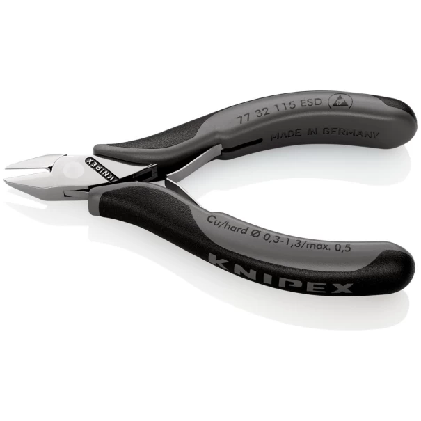 Клещи резачки странични за електроника ESD 115 mm, 77 32 115 ESD, KNIPEX