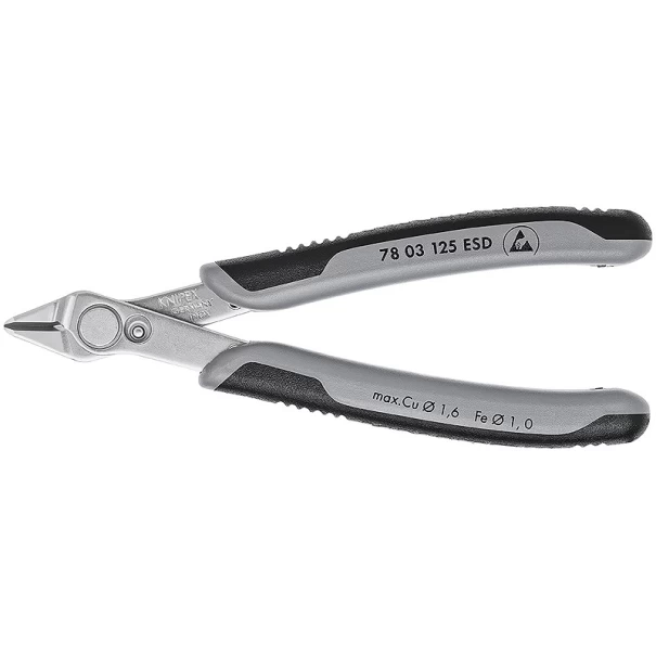 Клещи резачки Electronic Super Knips® ESD с многокомпонентни обложки 125 mm, 78 03 125 SB, KNIPEX