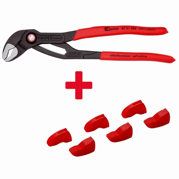 Промо сет ВиК: раздвижни клещи Cobra® QuickSet 250mm + облицовъчни челюсти, KNIPEX