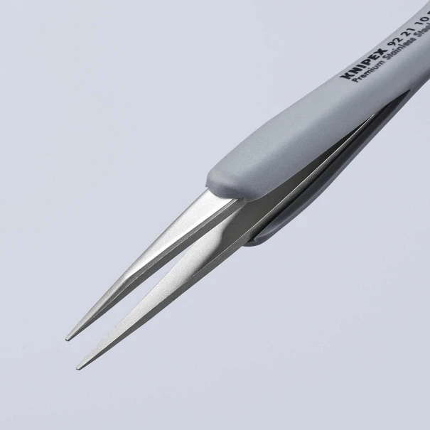 Пинсета прецизна неръждаема с гумирана дръжка ESD 123mm, 92 21 10 ESD, KNIPEX